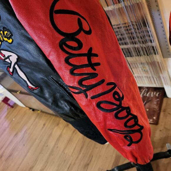 Betty Boop American Toons Vintage Leather 90's Bomber Jacket XL - Picture 9 of 15